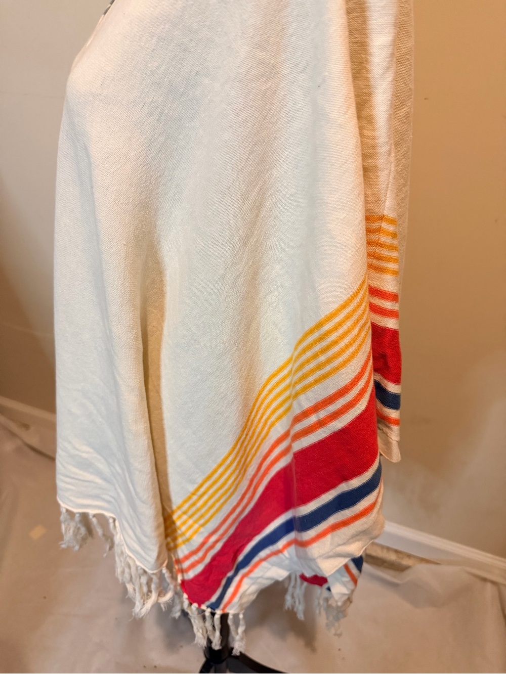 Seaton Boho Fringe V-Neck Poncho with Striped Accents - Picture 5 of 7